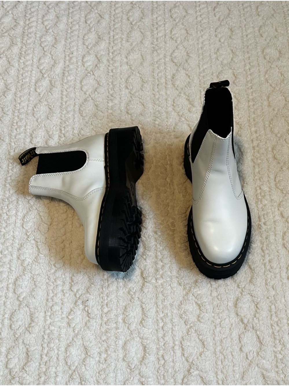 White Dr Martens Chelsea Boots with Black Sole